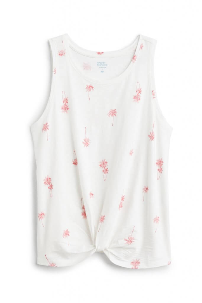 Stitch Fix women’s luxury fabric Pima cotton white floral print tank with front twist.