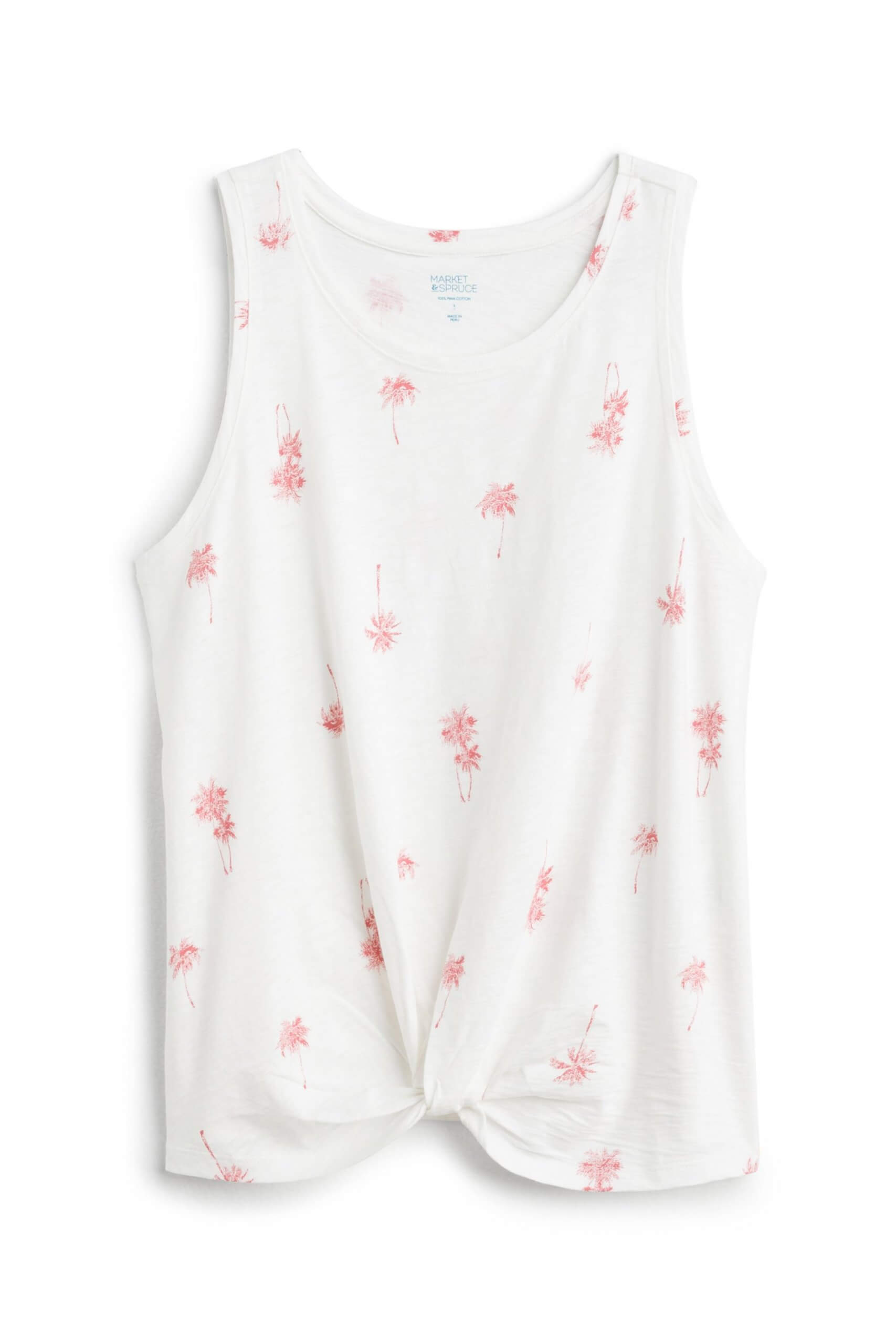 Stitch Fix women’s luxury fabric Pima cotton white floral print tank with front twist.