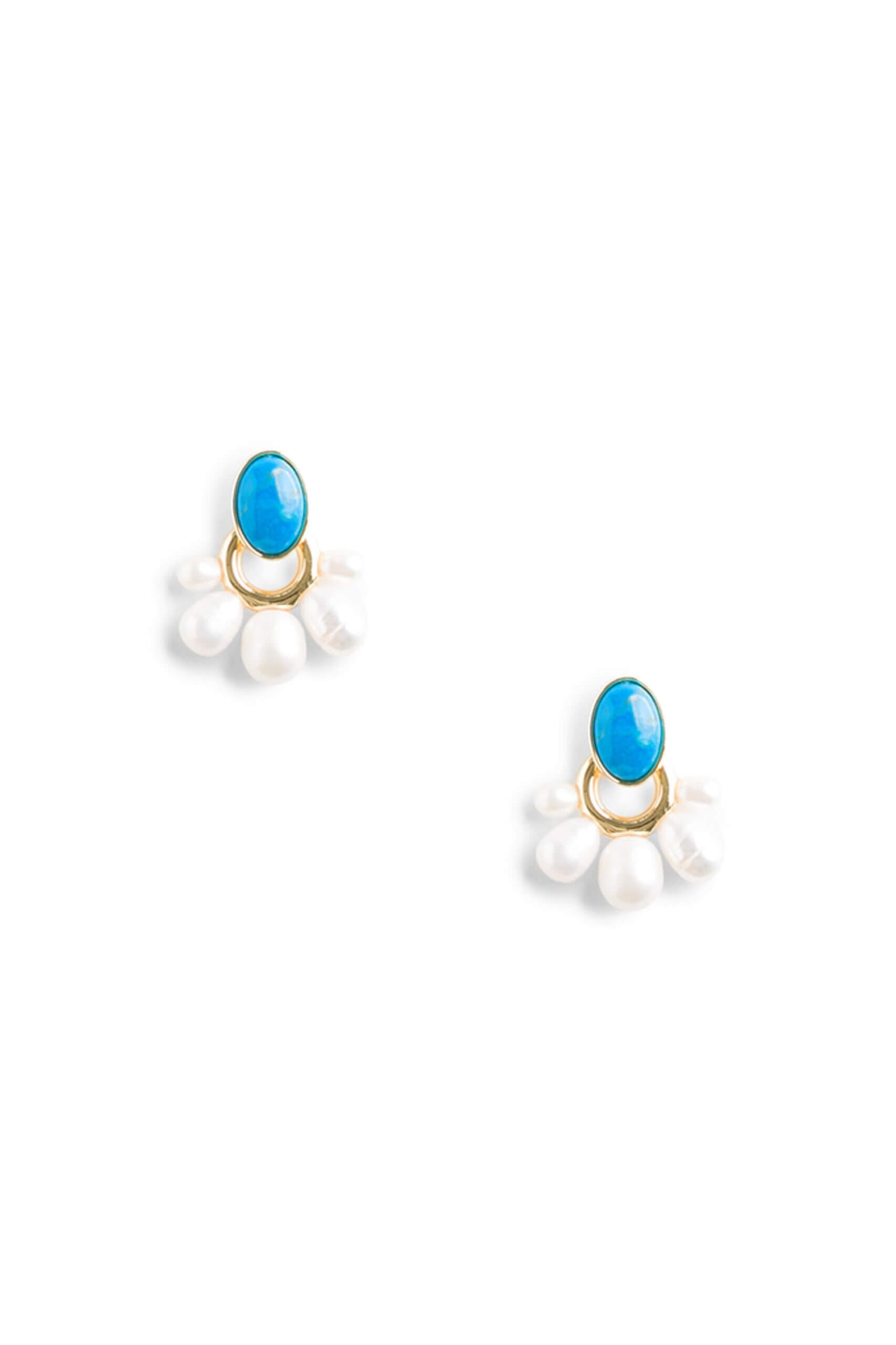 Stitch Fix women’s gold, blue and pearl earrings.