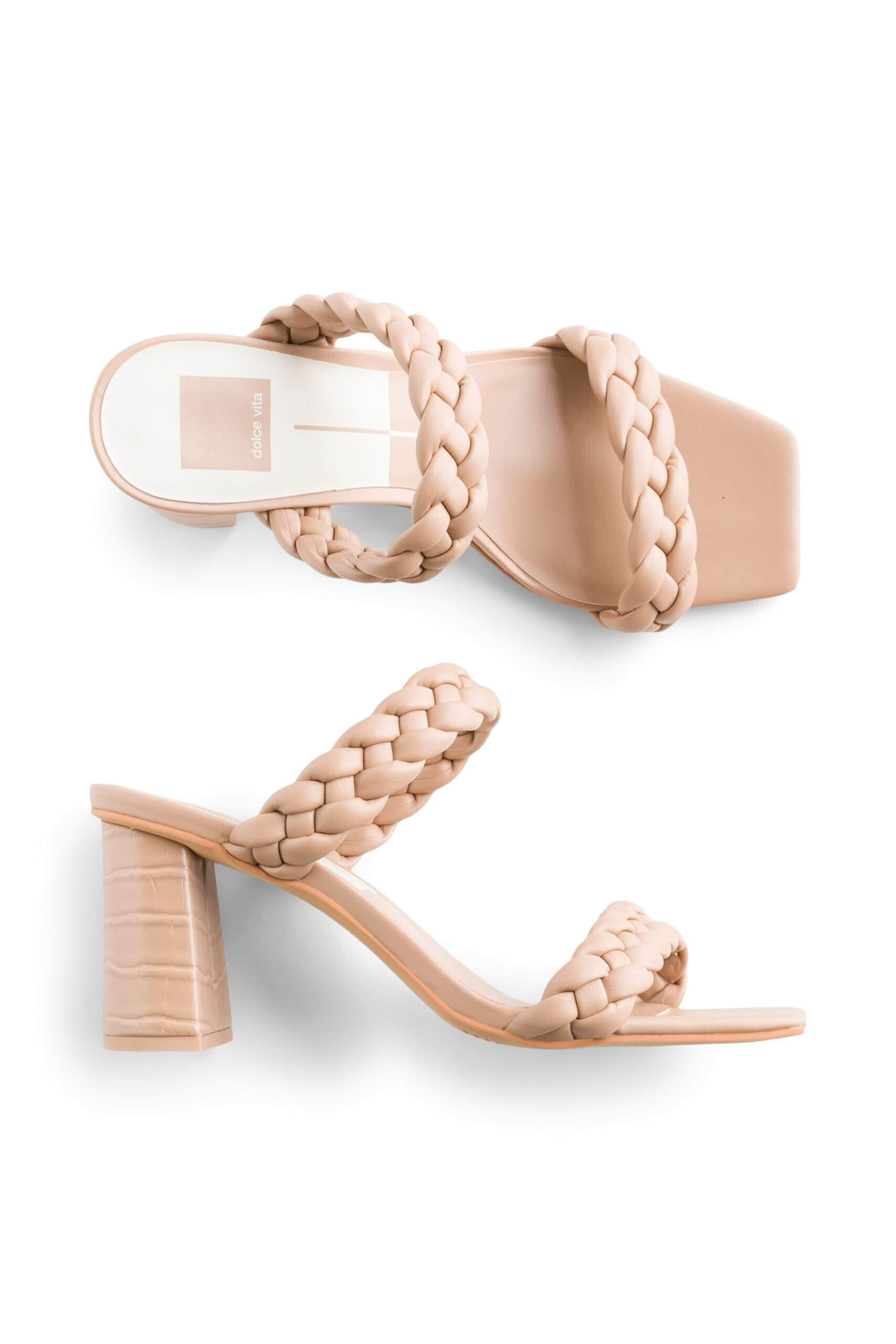 Stitch Fix women’s tan braided strap heeled sandals.
