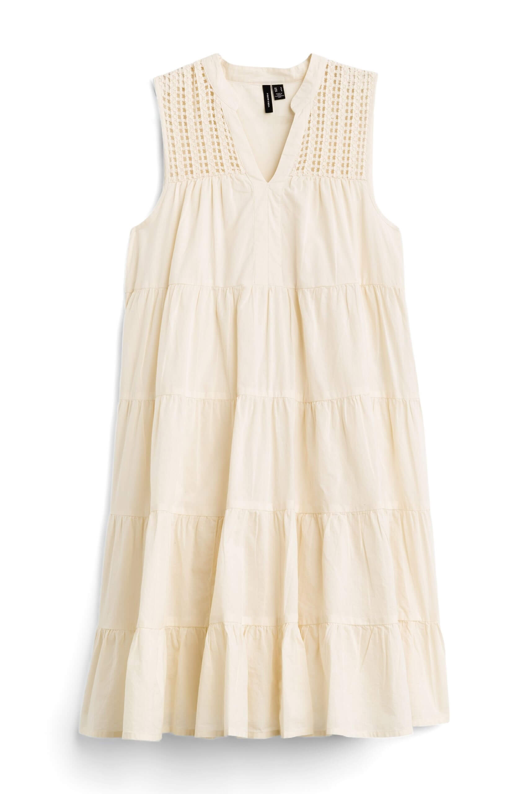 Stitch Fix women’s sleeveless beige tiered dress.