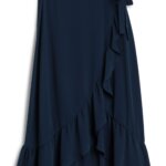 Stitch Fix women’s navy ruffle detail maxi skirt.