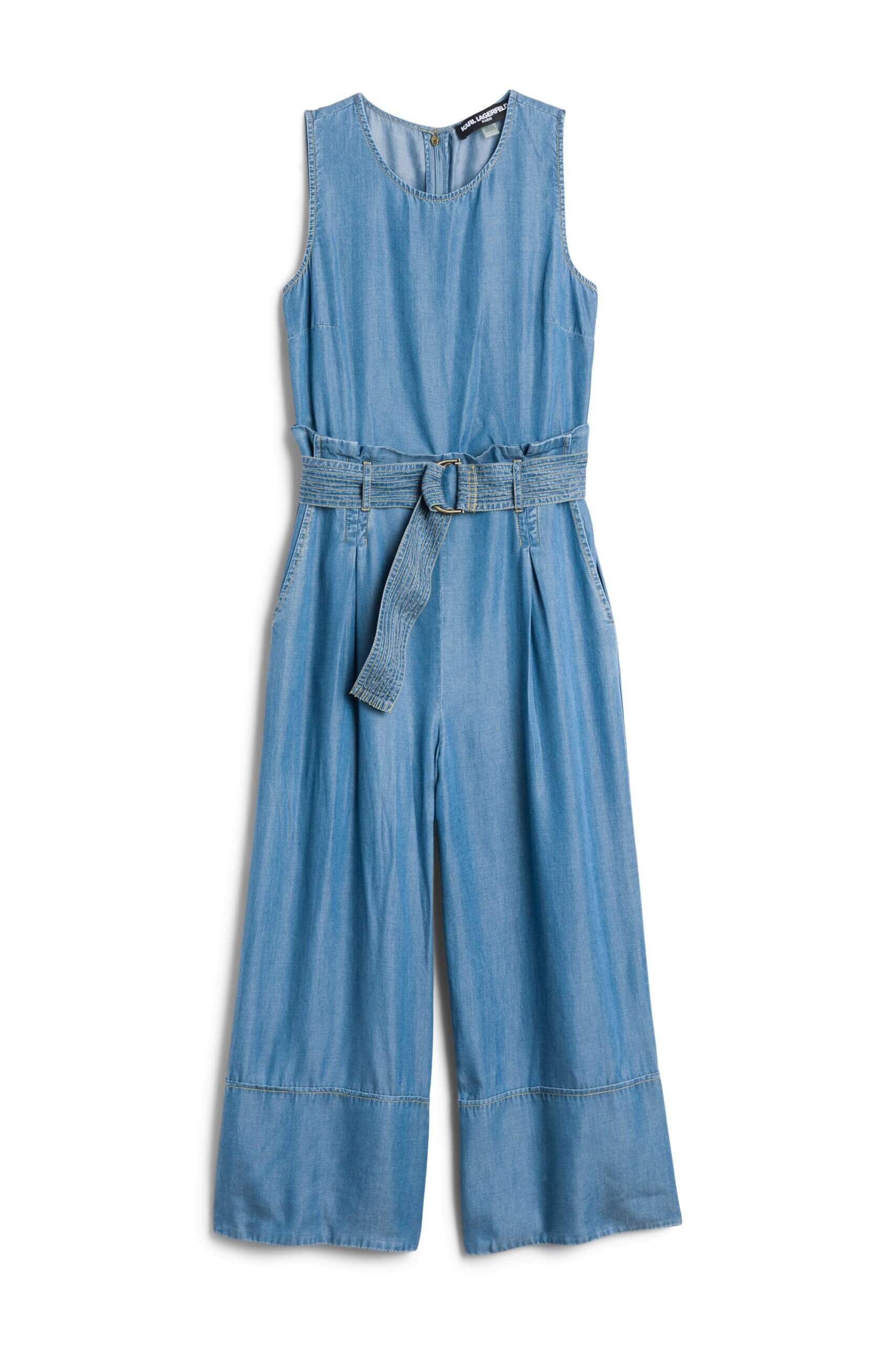 Stitch Fix women’s blue chambray wide-leg belted jumpsuit.