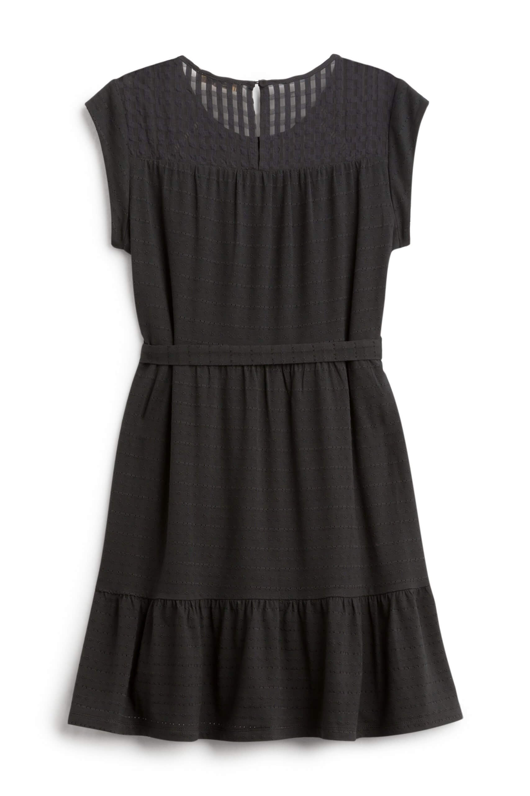 Stitch Fix women’s black dress with lace and cap sleeve detail.