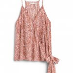 Stitch Fix women’s sleeveless pink floral print wrap blouse with side bow.