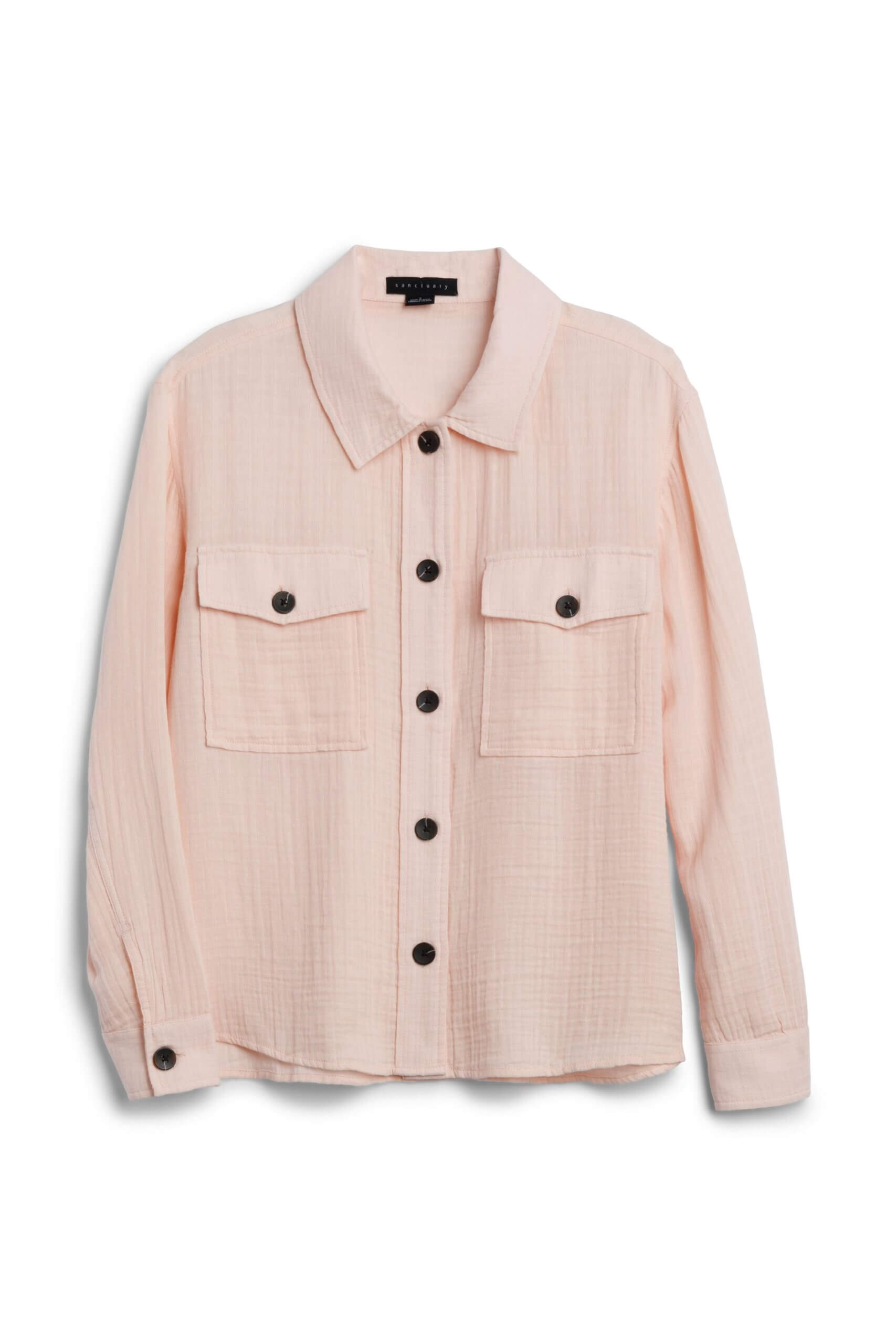 Stitch Fix women's pink button-down shacket.