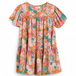 Stitch Fix women’s orange, pink and green floral printed short-sleeve shift dress.