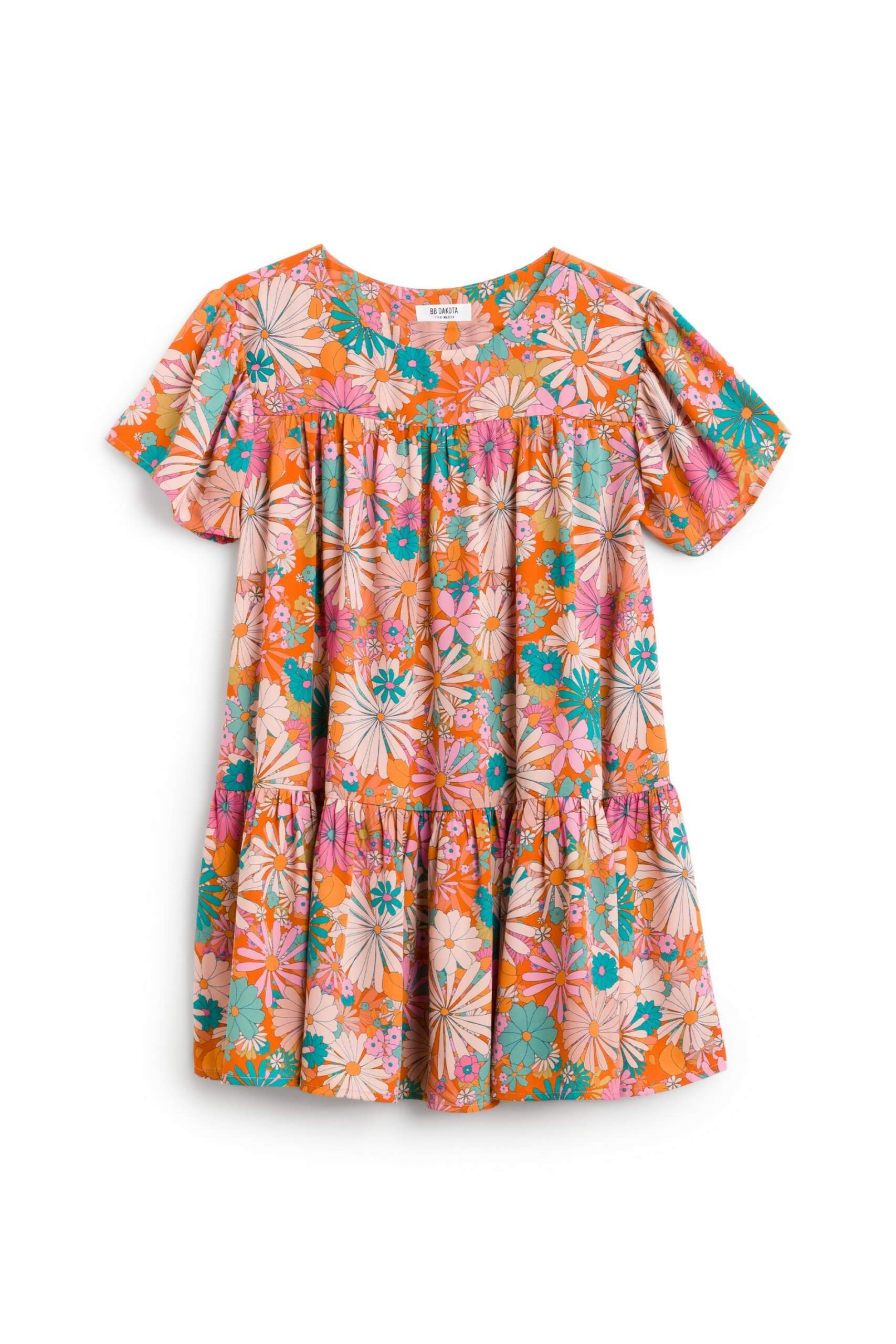 Stitch Fix women’s orange, pink and green floral printed short-sleeve shift dress.