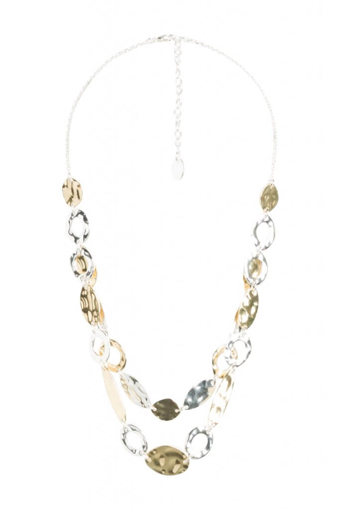 Stitch Fix women’s mixed metal layered necklace featuring silver and gold hammered discs.