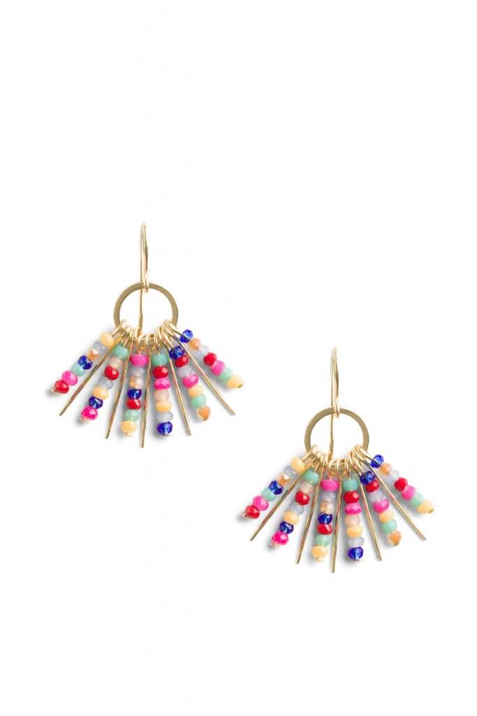 Stitch Fix women’s gold earrings with multi-colored dangly beads.