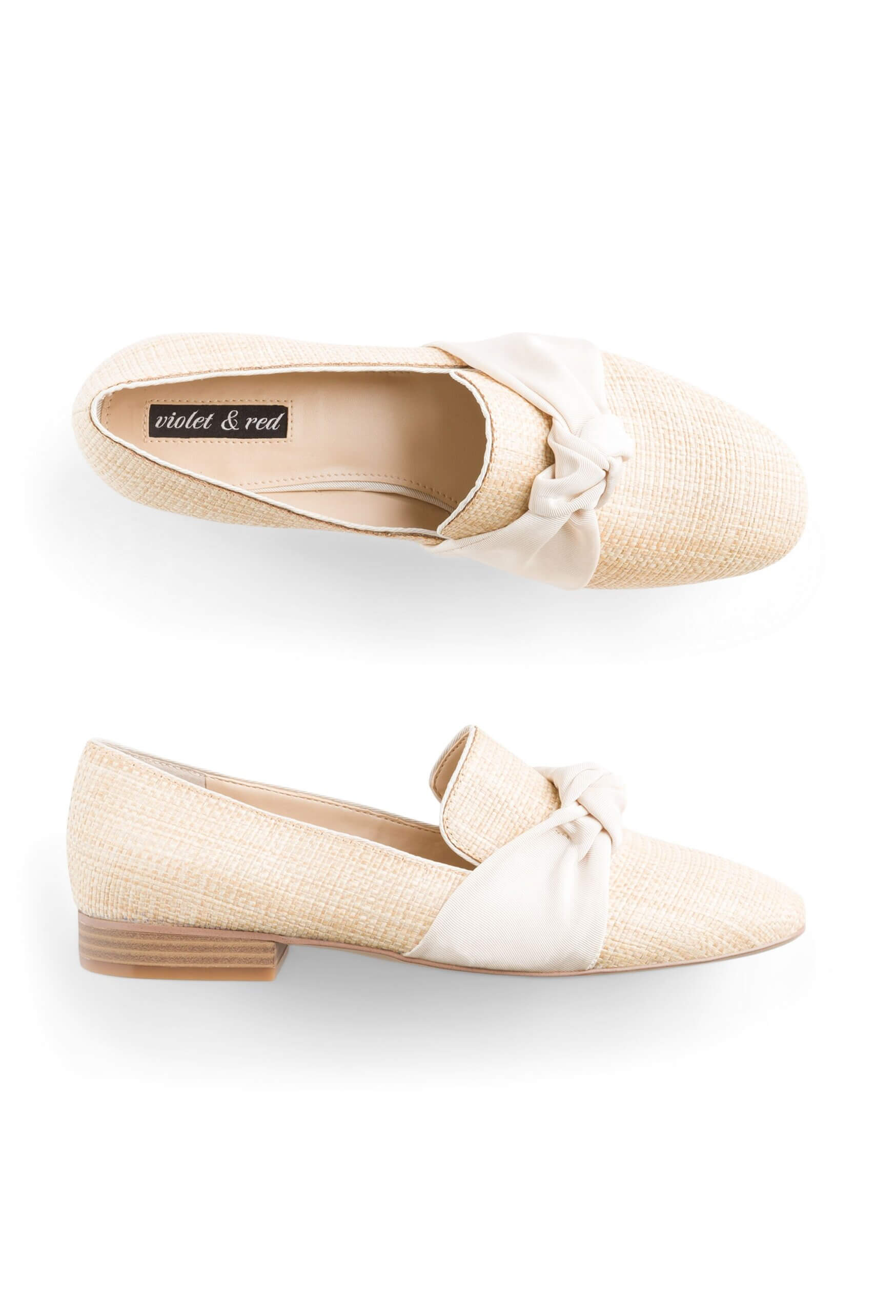 Stitch Fix women’s off-white raffia loafers with off-white knot detail.