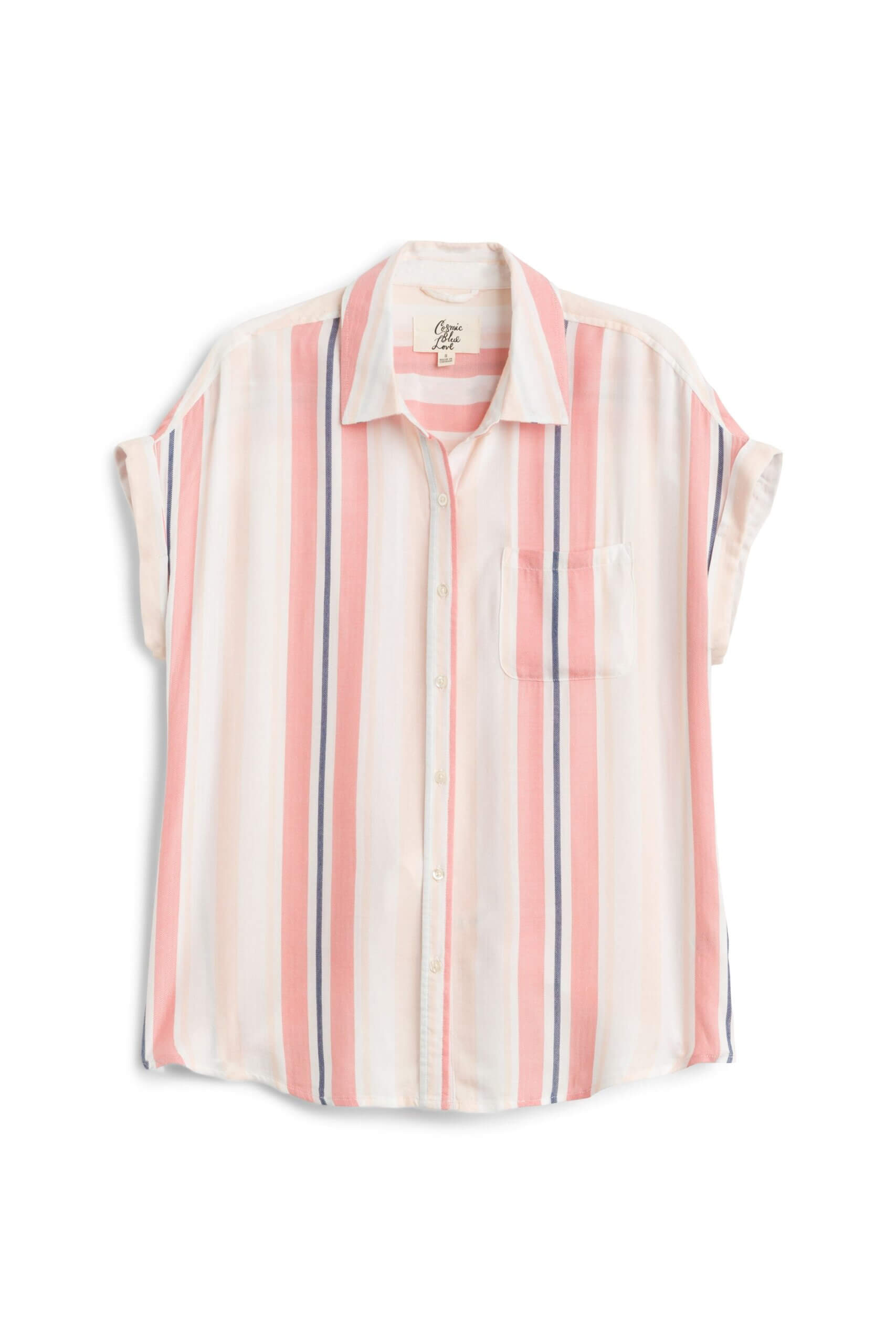 Stitch Fix women’s white, pink and blue short-sleeve button-down shirt.