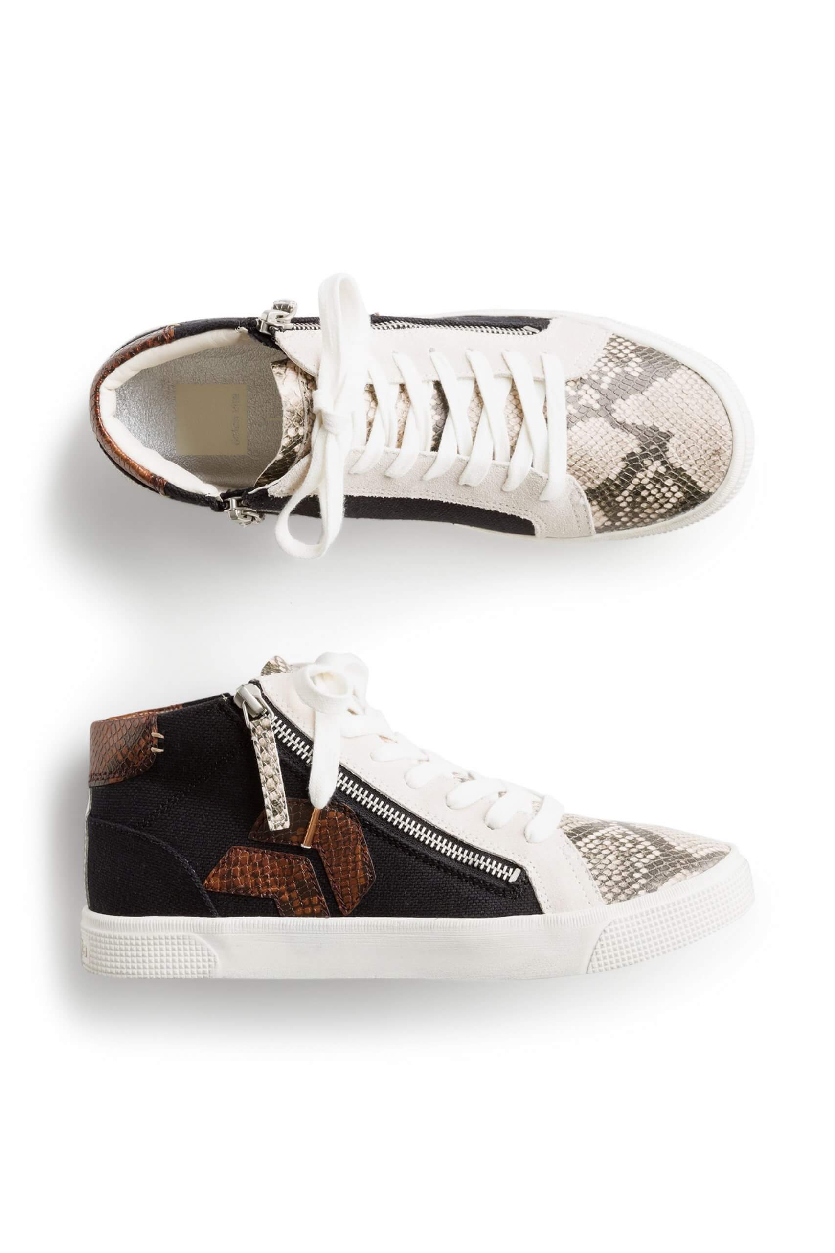 Stitch Fix Women’s high-top sneaker in black and brown with animal-print details.