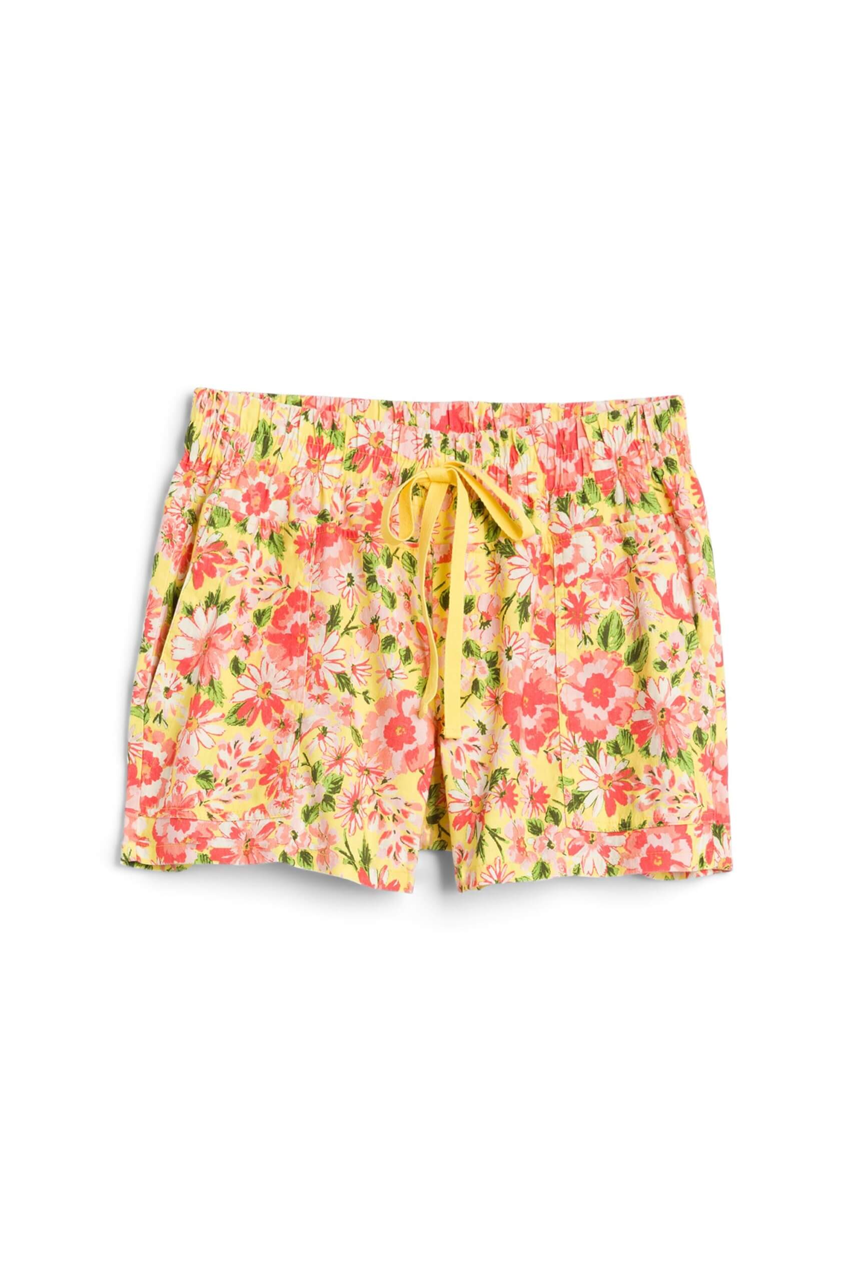 Stitch Fix women’s yellow and orange floral tie-waist shorts.