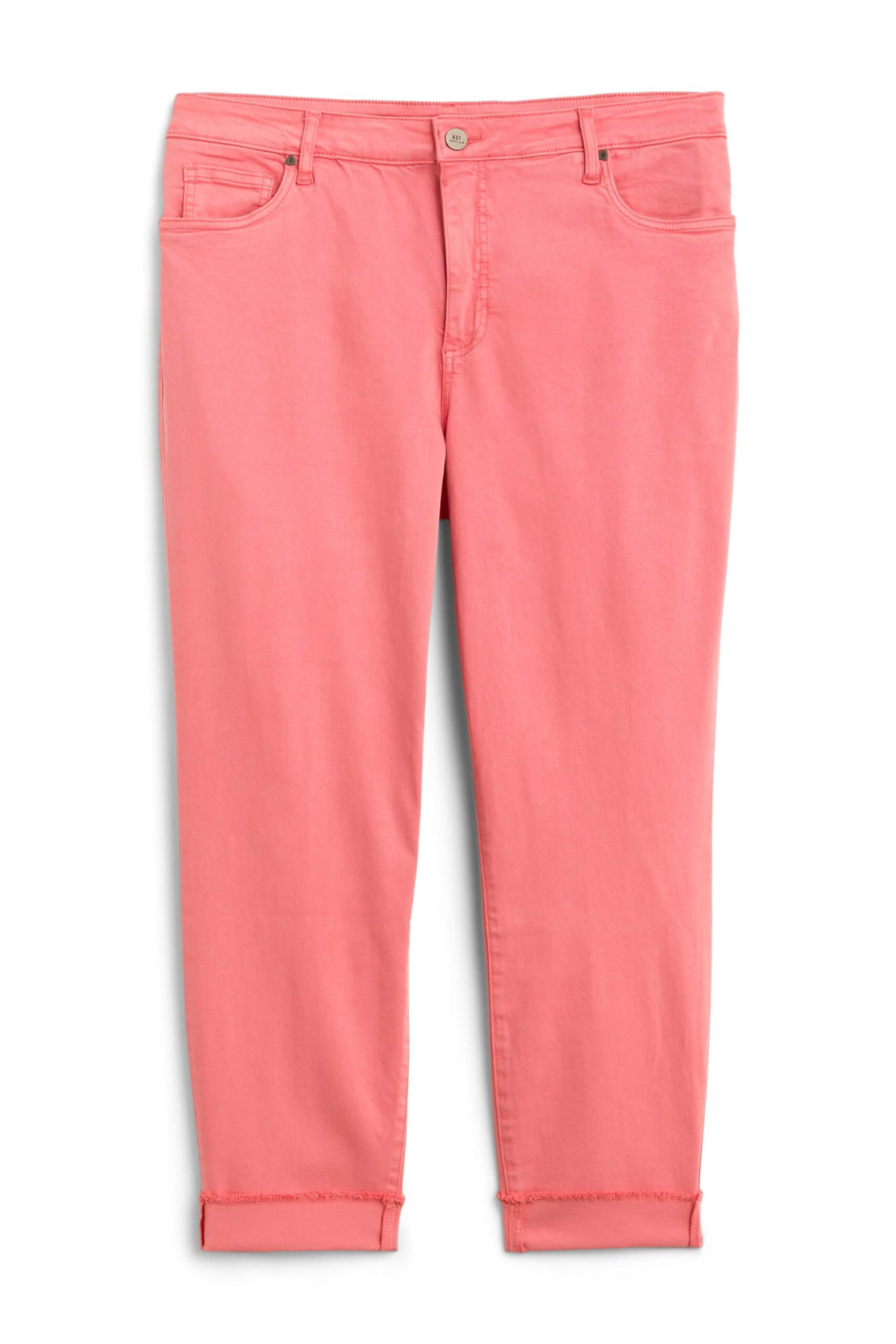 Stitch Fix women’s pink denim capris with cuffed frayed hems.