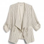 Stitch Fix women’s beige and black striped boyfriend blazer.