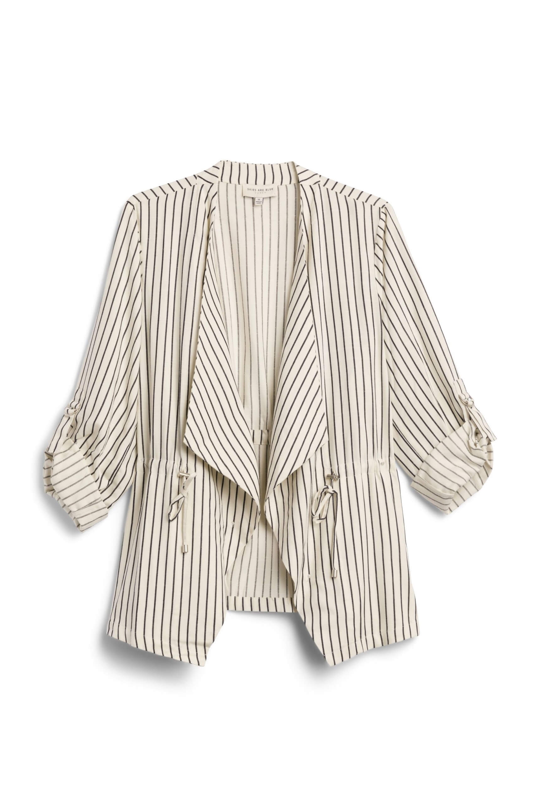 Stitch Fix women’s beige and black striped boyfriend blazer.