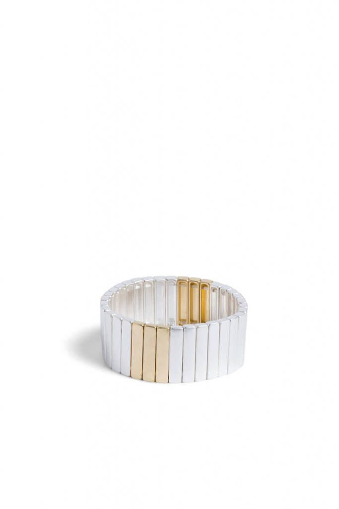 Stitch Fix women’s mixed metal stretch bracelet with silver and gold accents.
