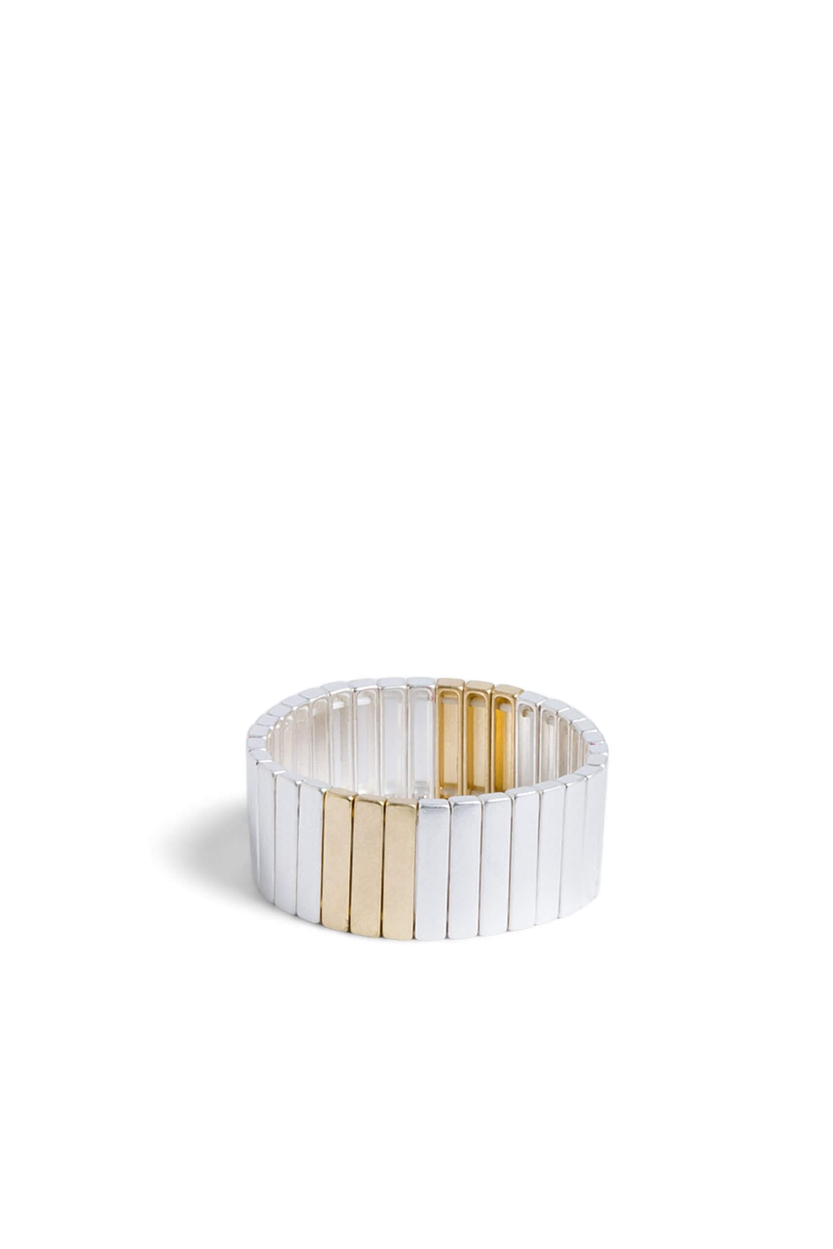 Stitch Fix women’s mixed metal stretch bracelet with silver and gold accents.