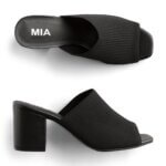 Stitch Fix women’s black knit open-toe slide heels.