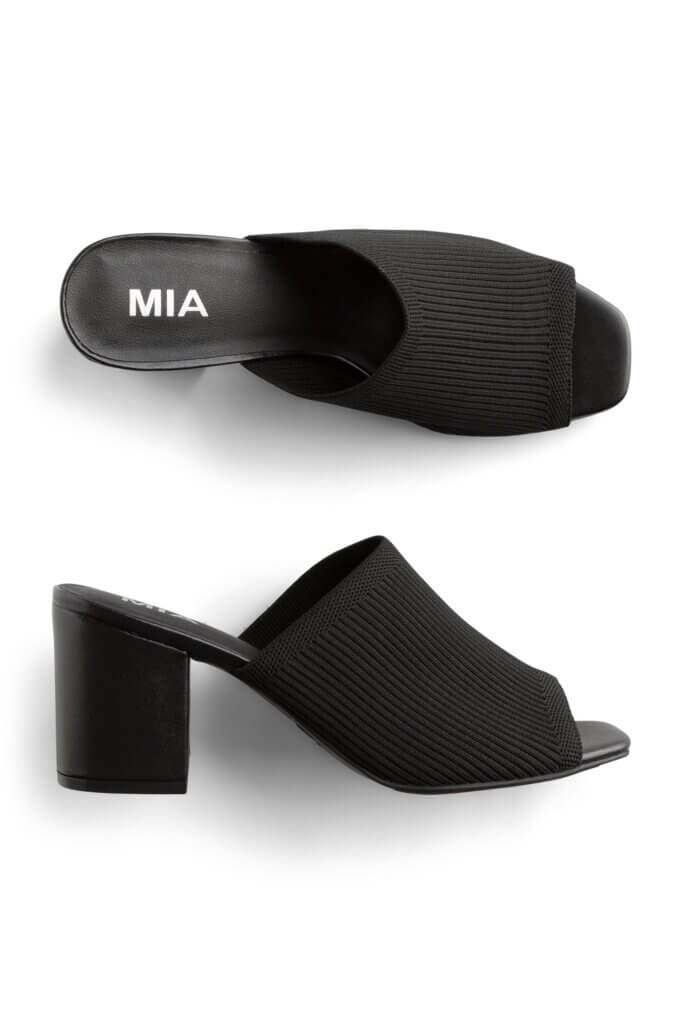 Stitch Fix women’s black knit open-toe slide heels.