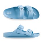Stitch Fix women’s blue two-strap buckle slide sandals.