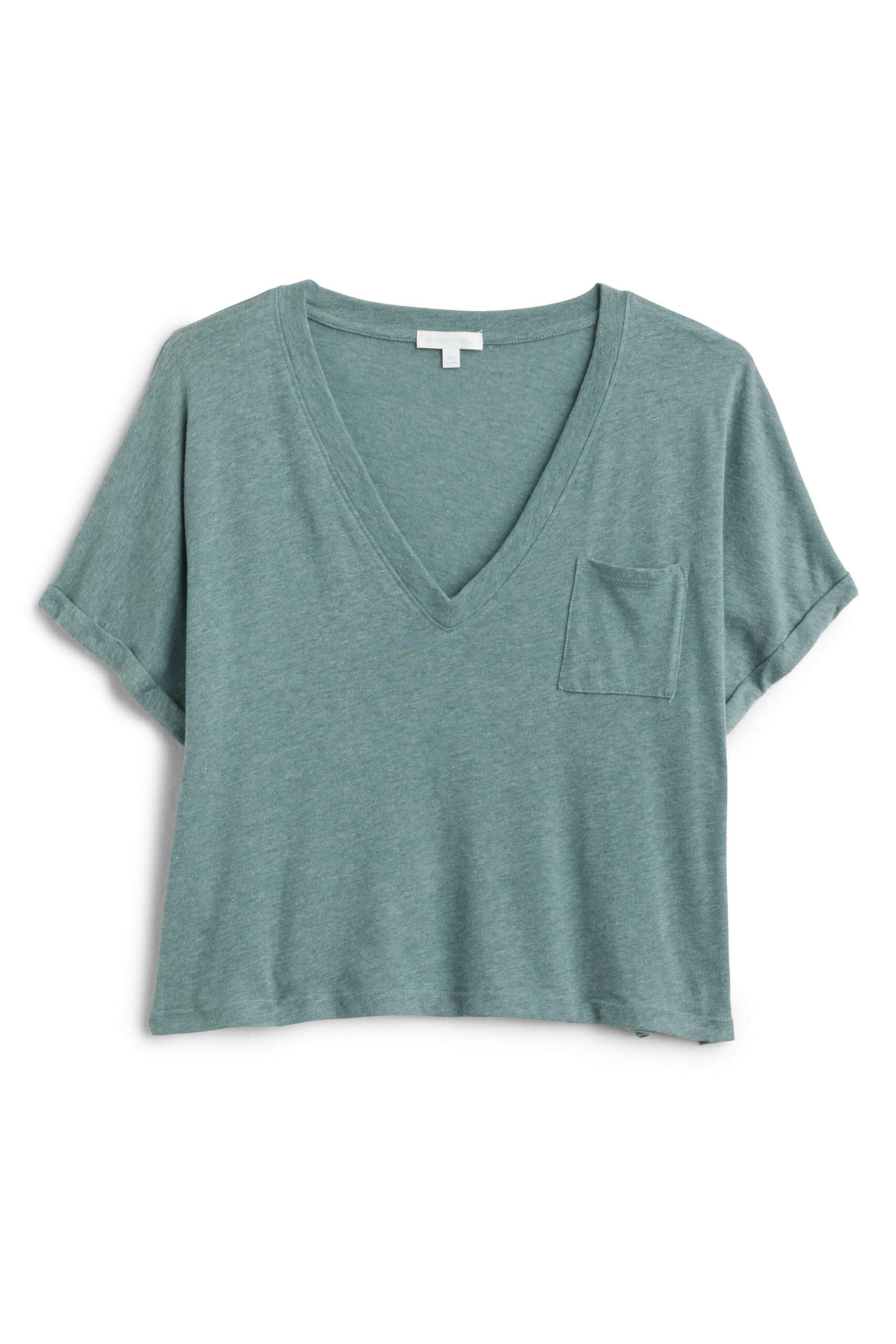 Stitch Fix women’s dusty blue spacedye cropped v-neck T-shirt.
