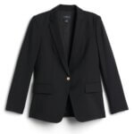 Stitch Fix women’s black blazer with gold button closure.