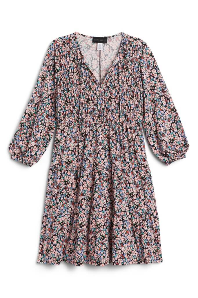 Stitch Fix women's long-sleeve floral print smocked bodice dress.