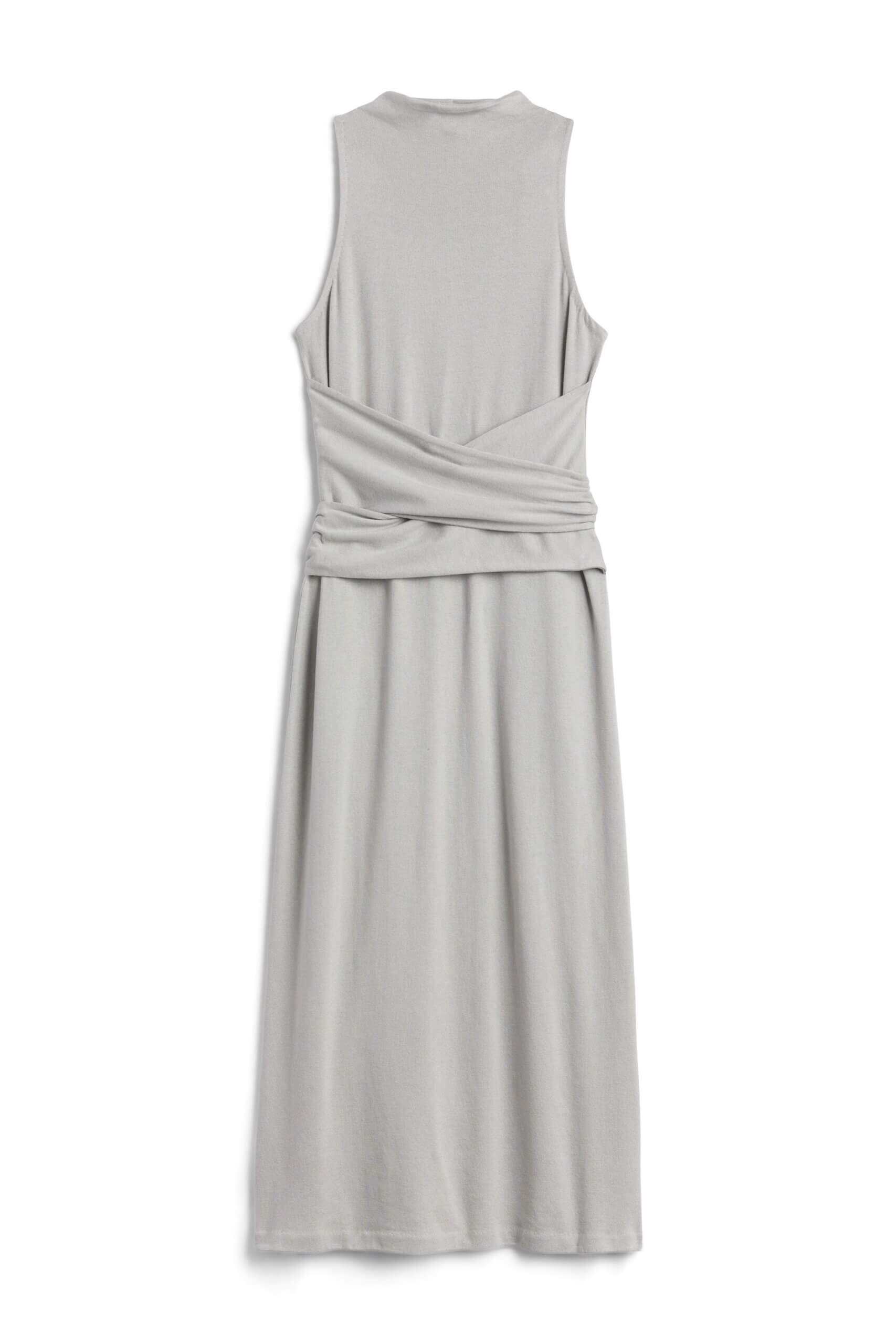 Stitch Fix women’s grey midi dress with cross-front panels.