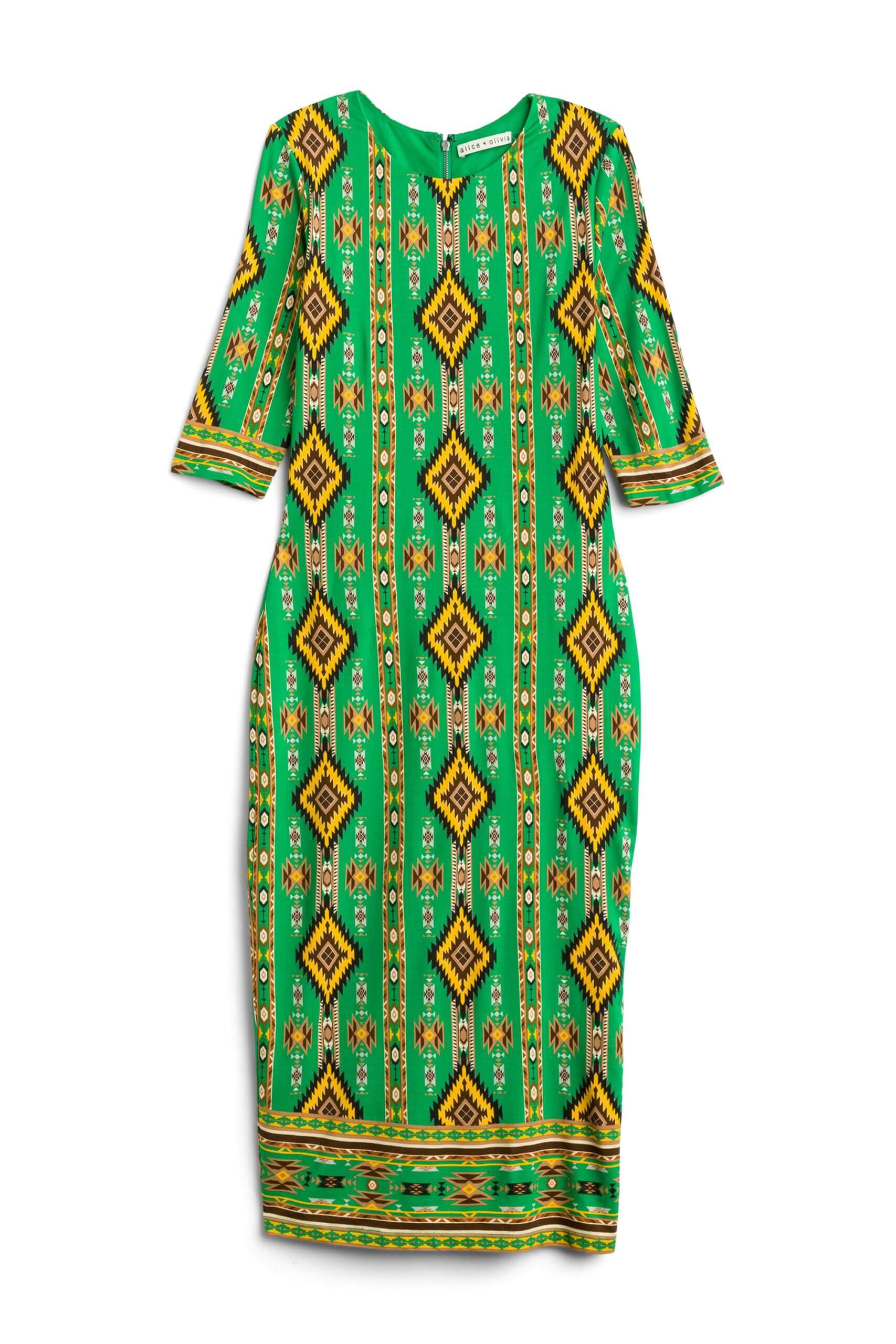 Stitch Fix women’s green printed midi dress with short sleeves.