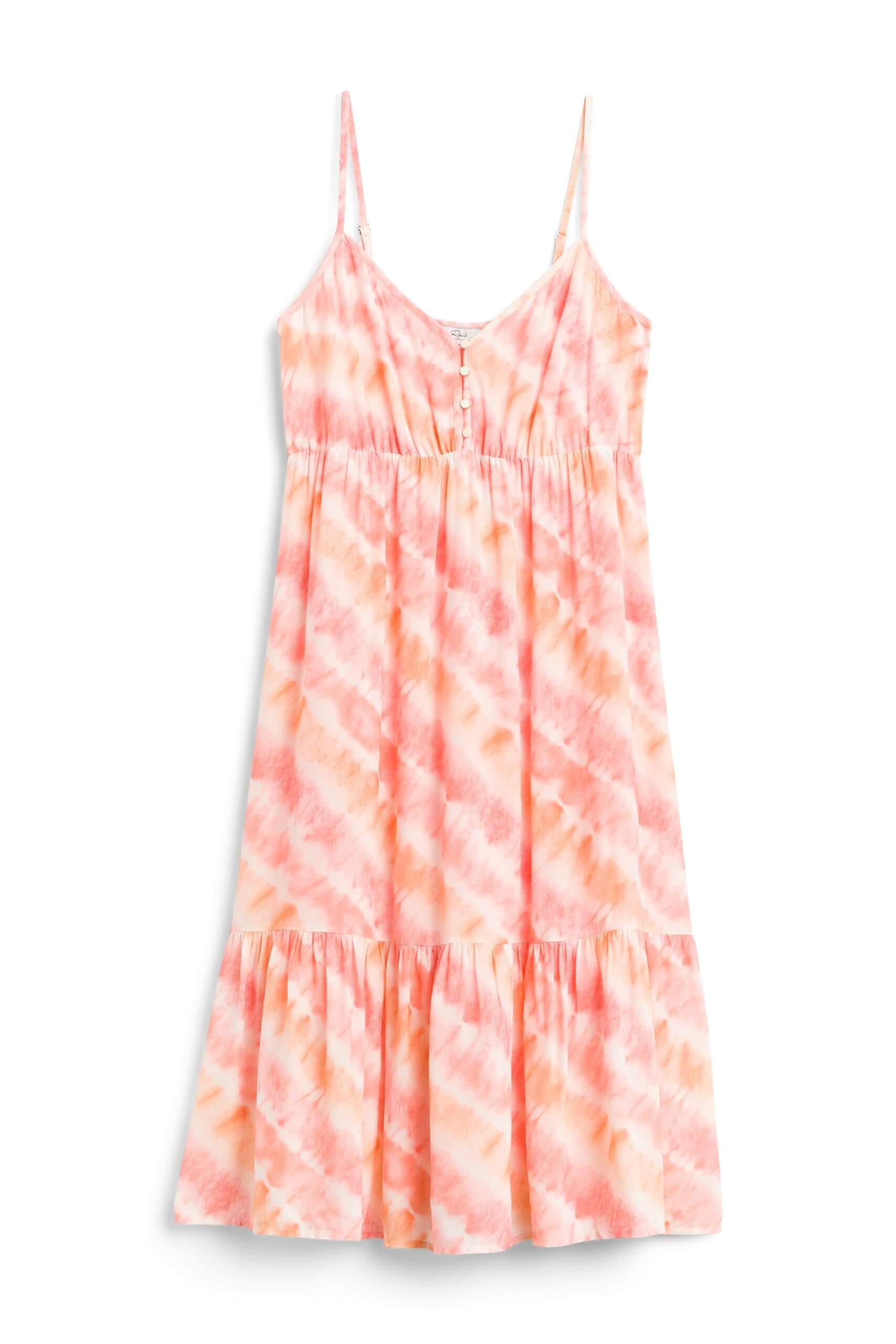 Stitch Fix women’s sleeveless pink and orange tie-dye print maxi dress.