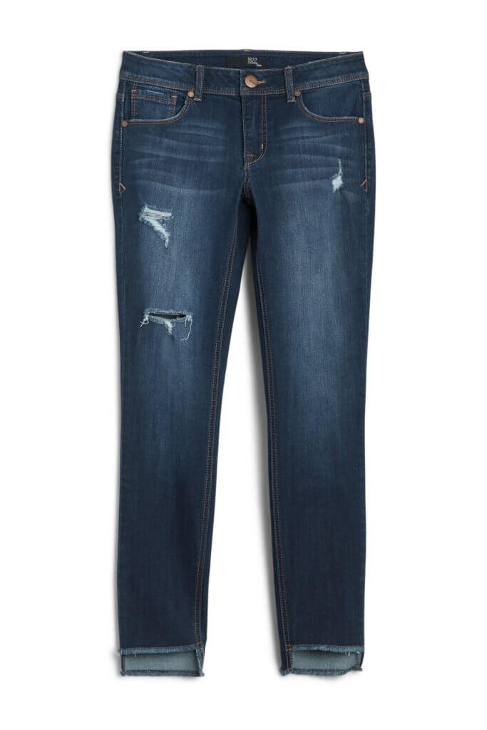 Stitch Fix women’s dark wash distressed jeans.