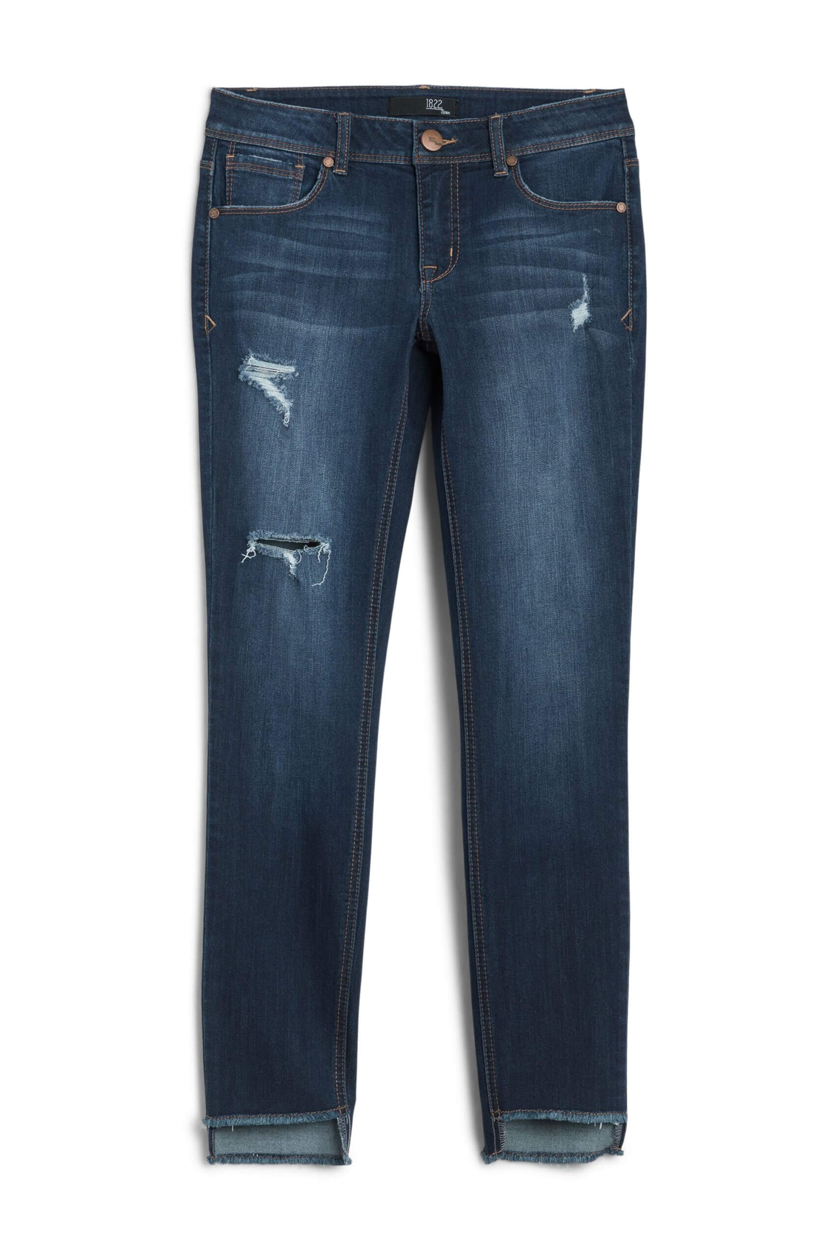 Stitch Fix women’s dark wash distressed jeans.