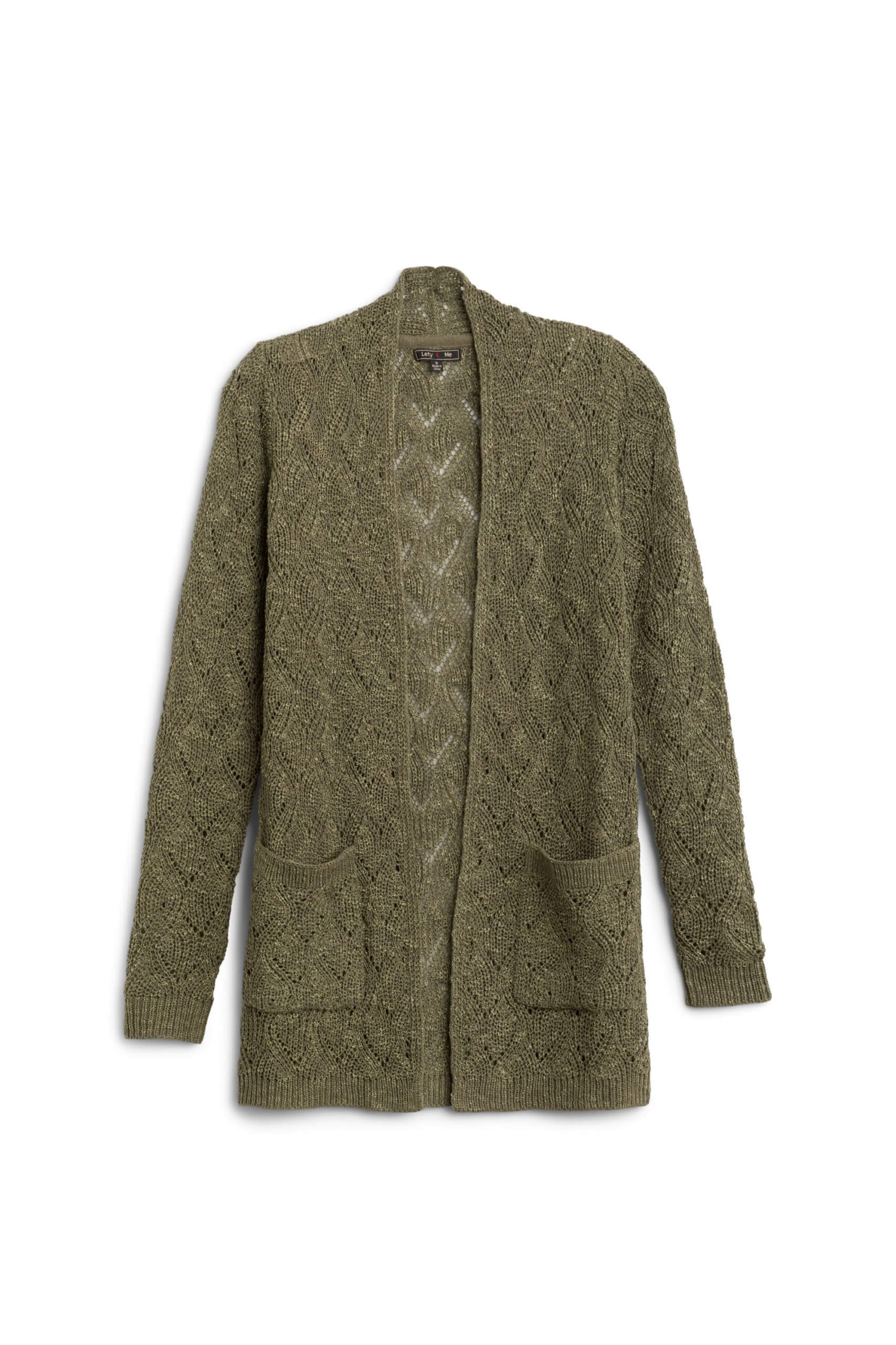 Stitch Fix women’s olive green cardigan with front pockets.