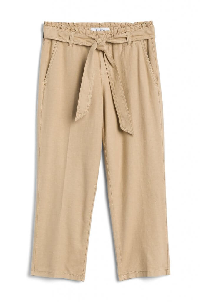 Stitch Fix women’s tan trousers with a belted waist.