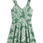 Stitch Fix women’s flutter sleeve green and white palm print dress.