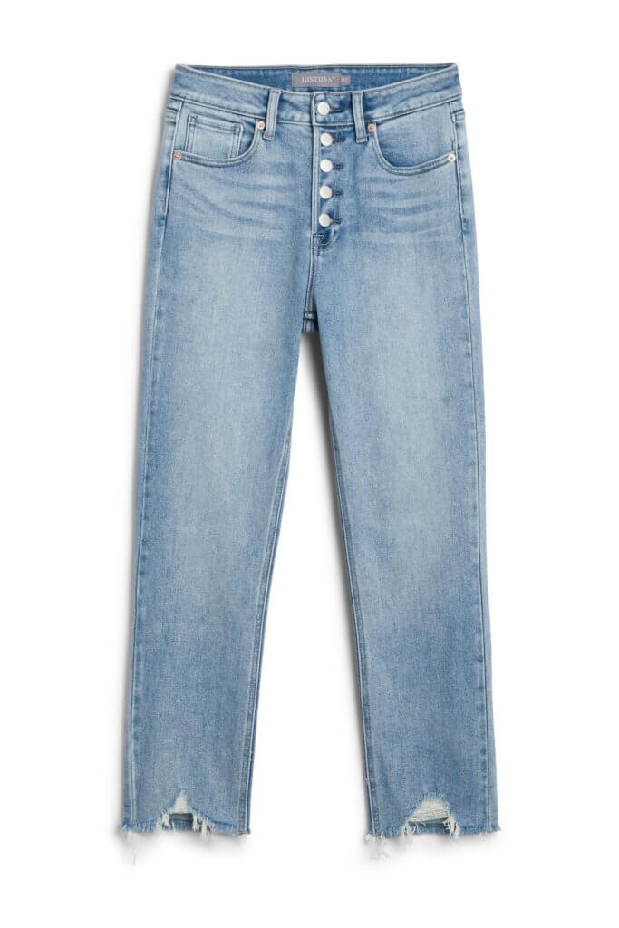 Stitch Fix women’s button-fly jeans with distressed hem