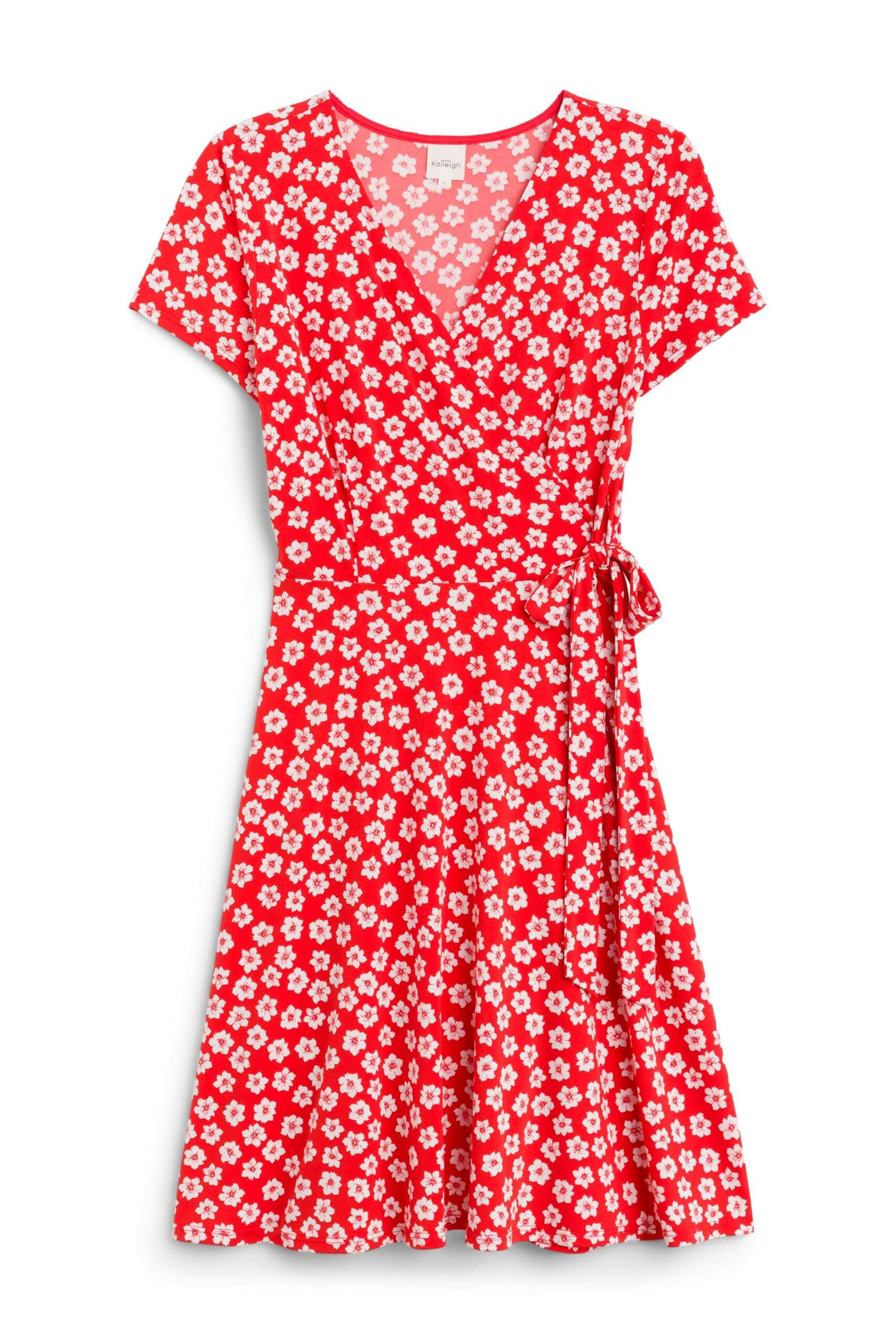Stitch Fix Women's red floral wrap dress.