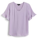 Stitch Fix women's romantic style purple, ruffled, short-sleeve top.