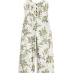 Stitch Fix women’s white and green tropical floral jumpsuit.