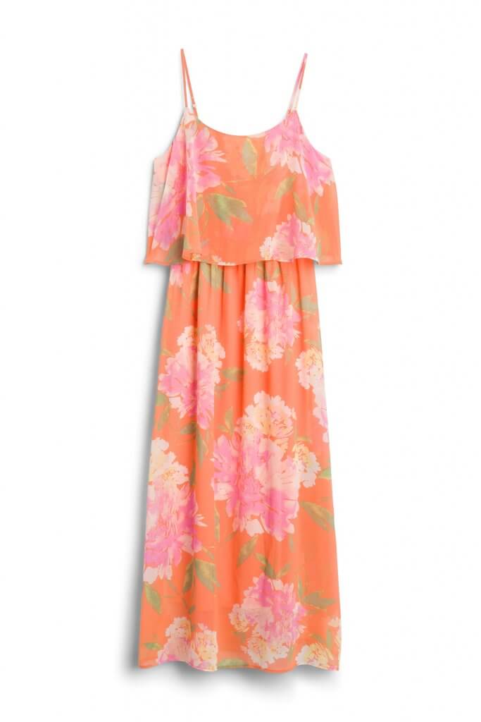 Stitch Fix women’s orange, pink, and peach floral spaghetti-strap dress.