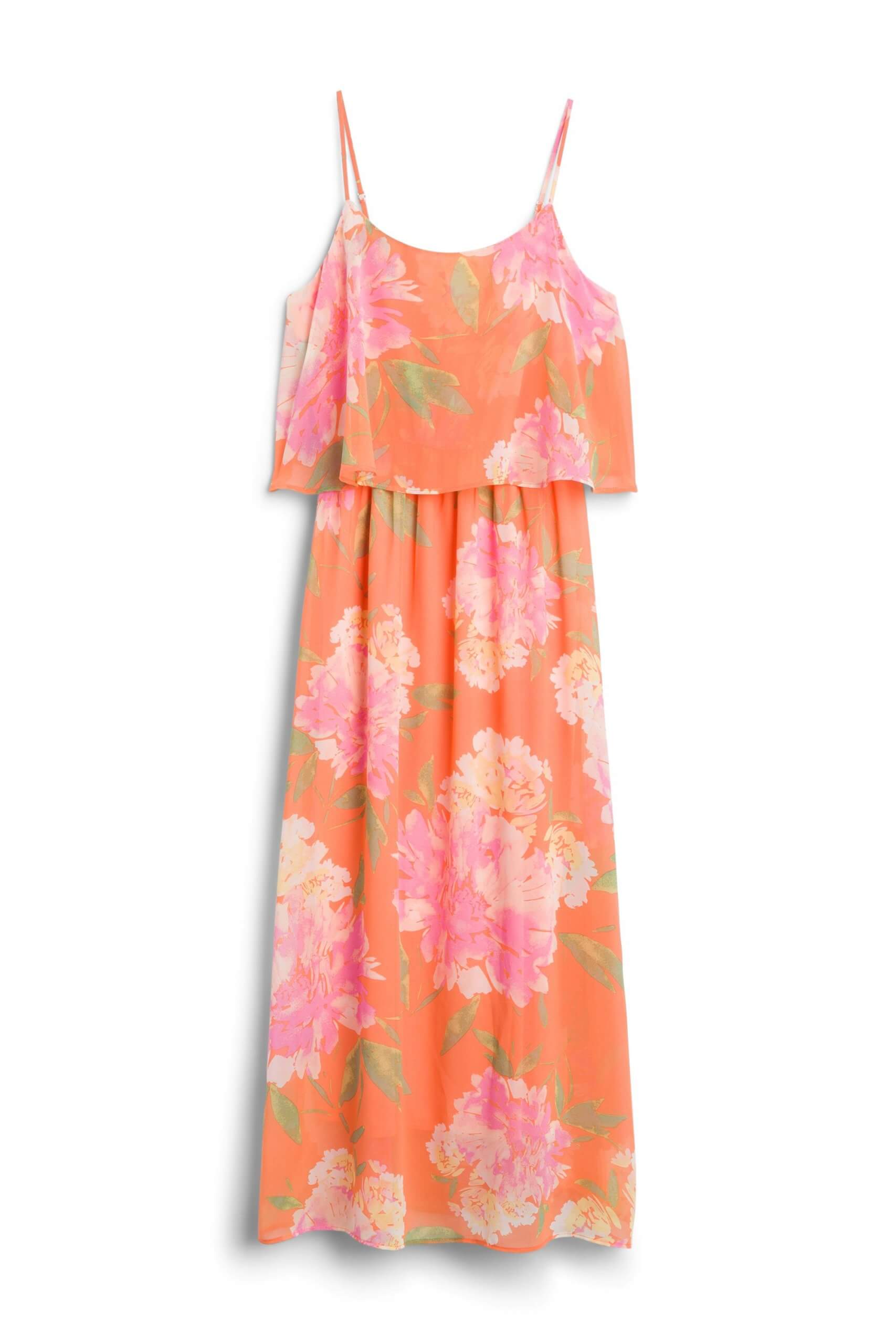 Stitch Fix women’s orange, pink, and peach floral spaghetti-strap dress.