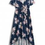 Stitch Fix Women’s blue floral maxi with high-low hem and tie-waist detail.
