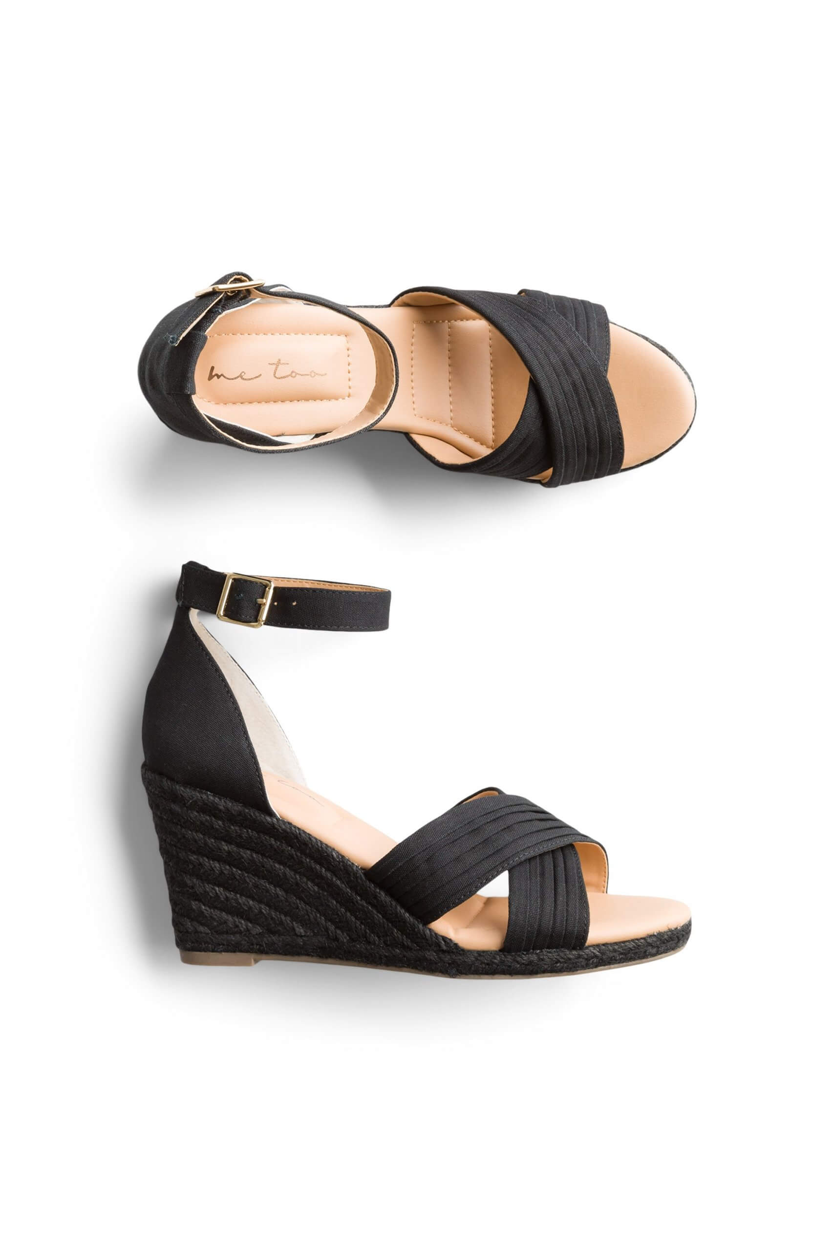 Stitch Fix women’s black wedge heels with ankle strap.