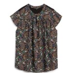 Stitch Fix women’s black and teal paisley flutter-sleeve blouse.