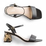 Stitch Fix women’s black strappy animal-print block heels.