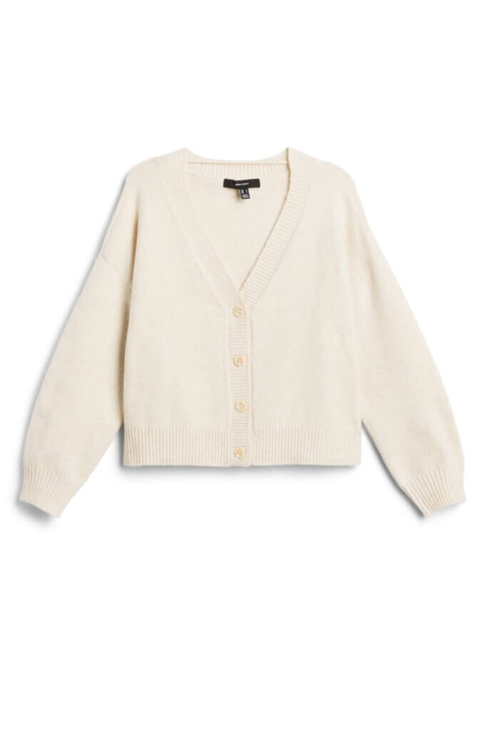 Stitch Fix women's white button-down grandpa cardigan.
