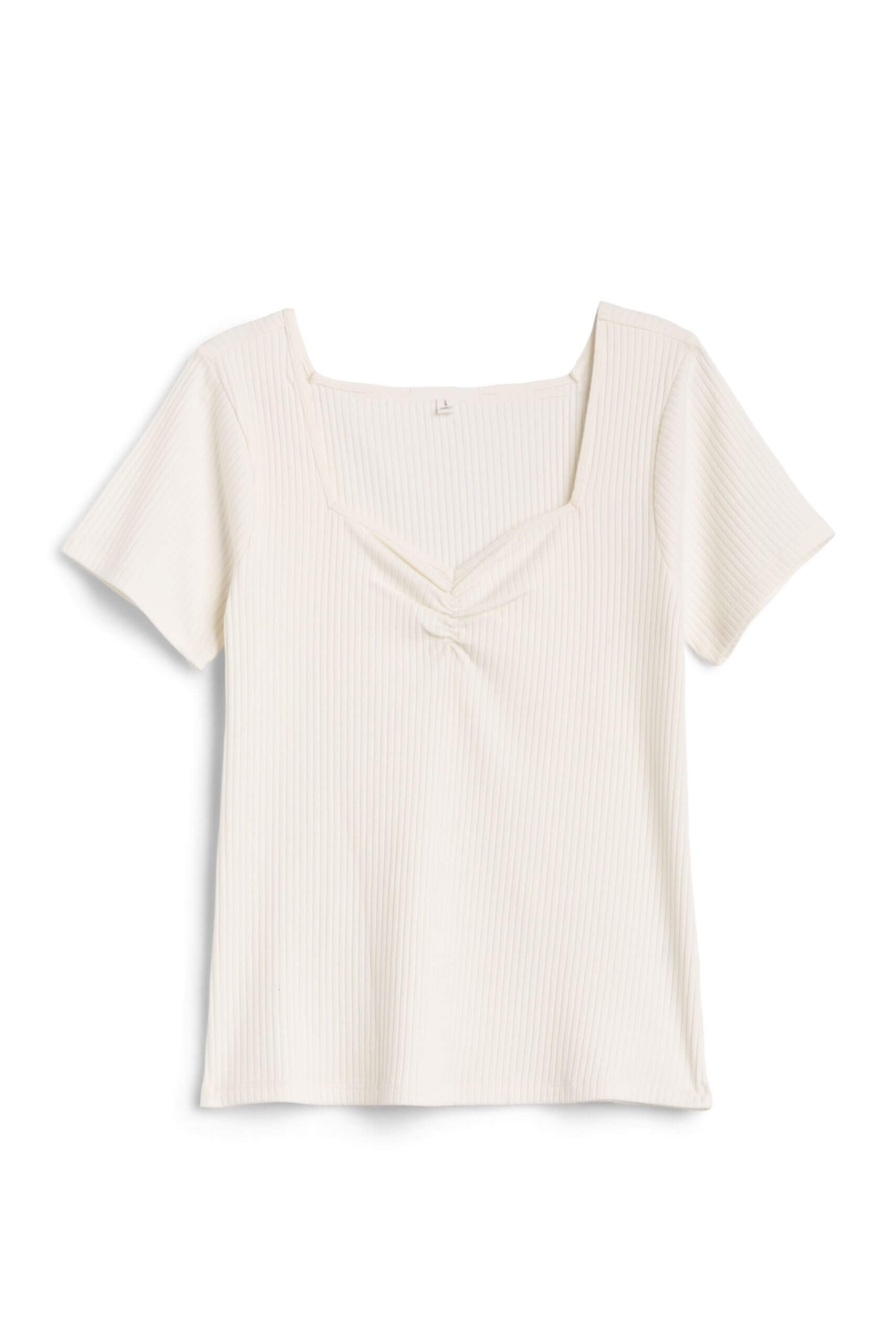 Stitch Fix women’s white short-sleeve sweetheart neckline top.