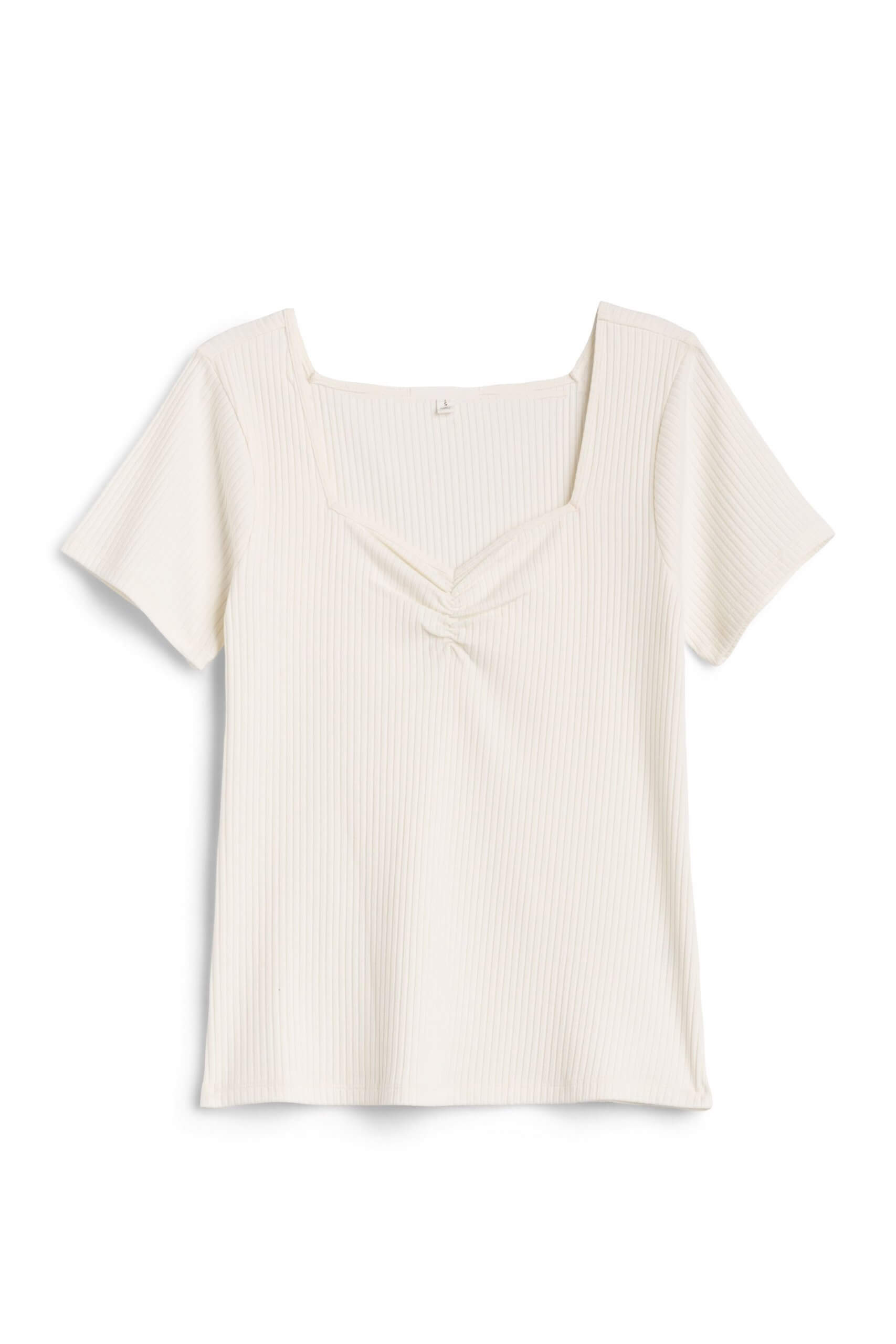 Stitch Fix women’s white T-shirt with sweetheart neckline.